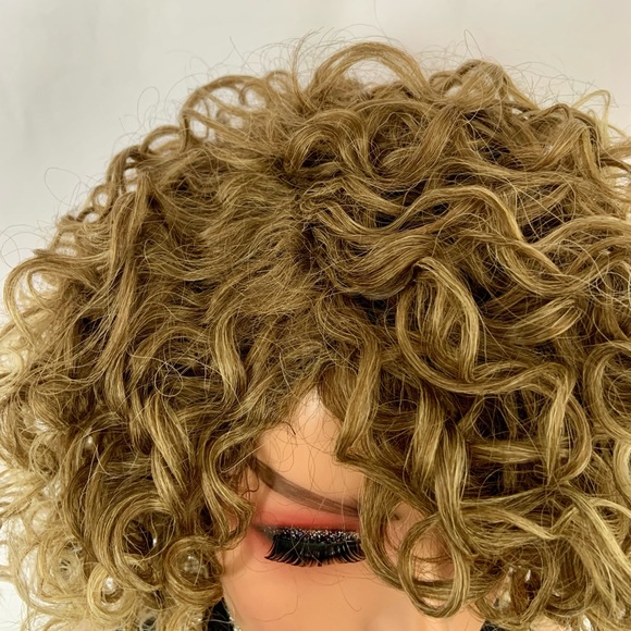 Gorgeous Curly Honey Brown & Blonde Color Premium Fiber “Put On & Go” Wig - Picture 3 of 5